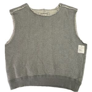 Free People We The Free Sz Medium Vest Sweatshirt Gray Distressed Trim Short NWT
